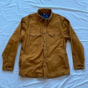 Lands' End Flannel Lined Long Sleeve Work Button up Shirt Men’s Large Brown